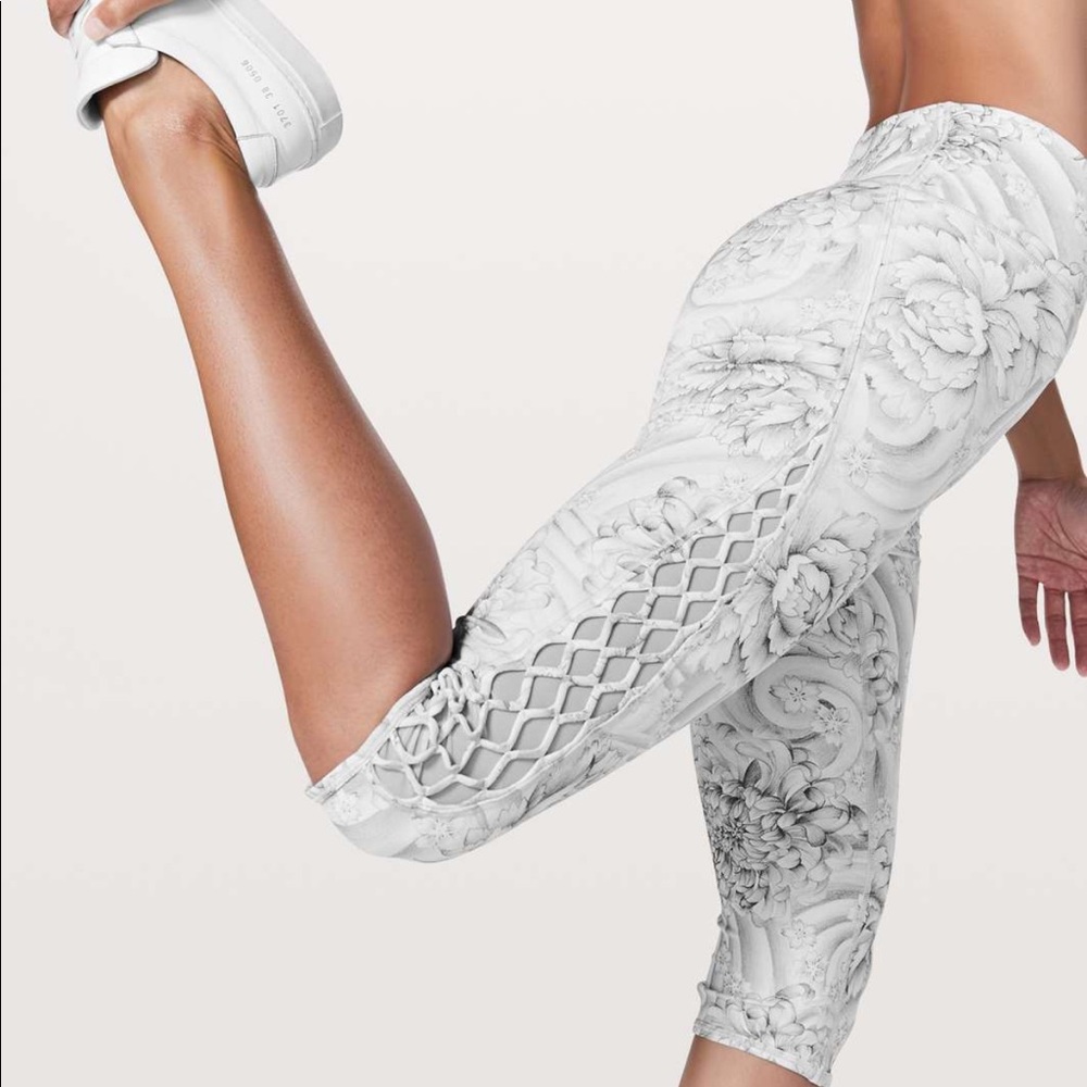 lululemon athletica White Floral Lattice Crop Leggings